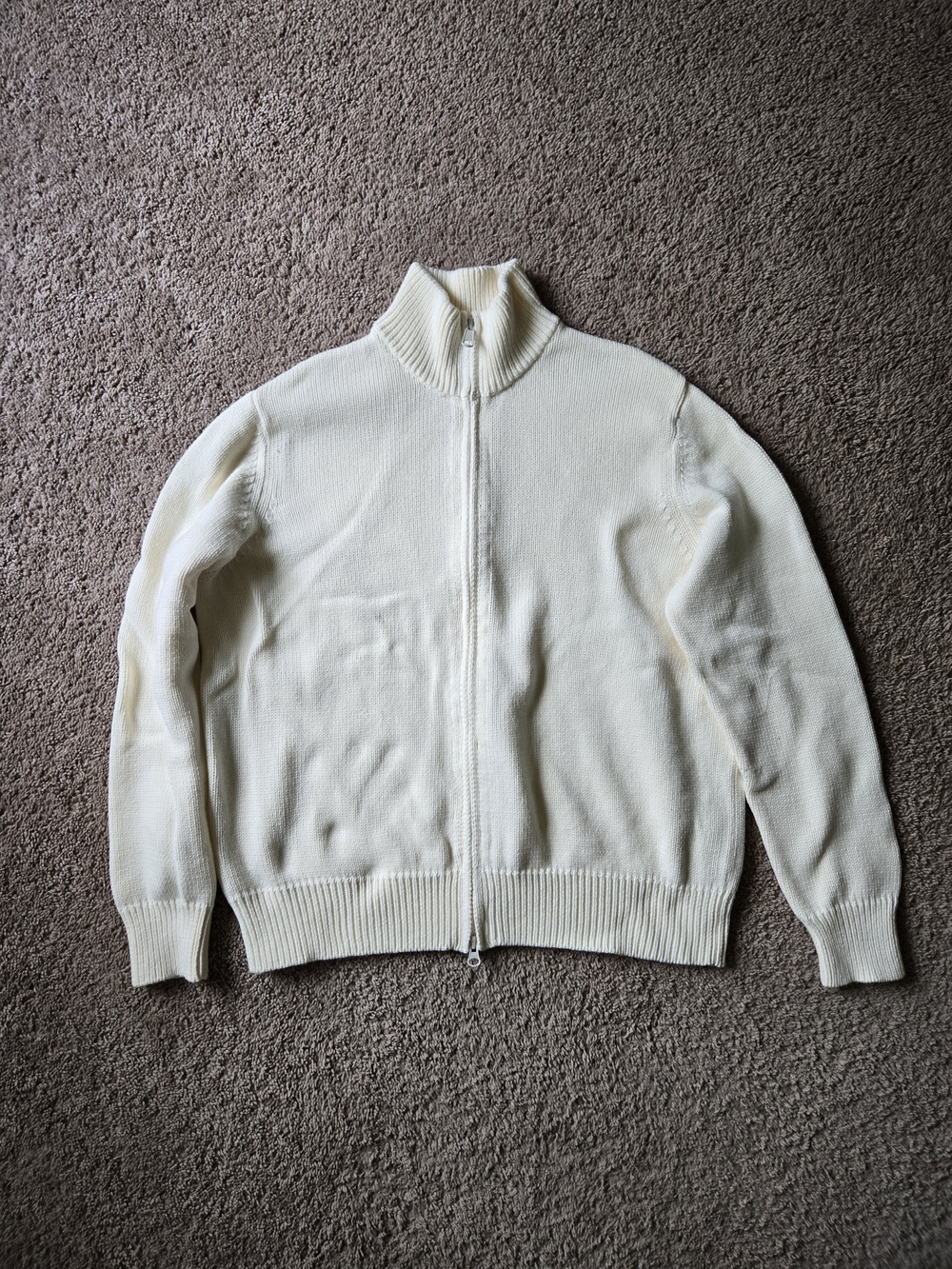 Eddie Bauer Cream Ribbed Full Zip Cotton Cardigan XL